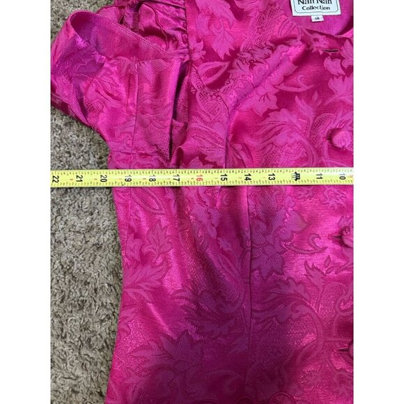 VINTAGE 80'S Barbie Pink Brocade Top Embroidered Beaded Puff Sleeve Sz 16 - Picture 10 of 11